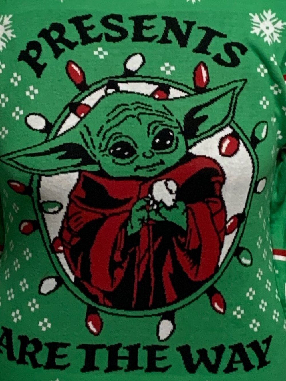 Ugly Christmas Sweater Star Wars Mandalorian Grogu Presents Are The Way MENS M - Picture 2 of 5